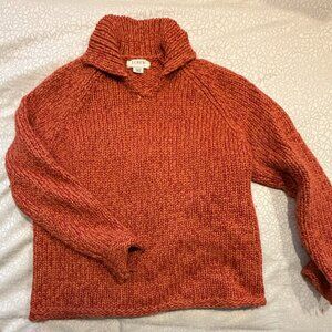 J Crew Men's Wool V-neck Sweater w/collar, red/orange chunky knit, Large
